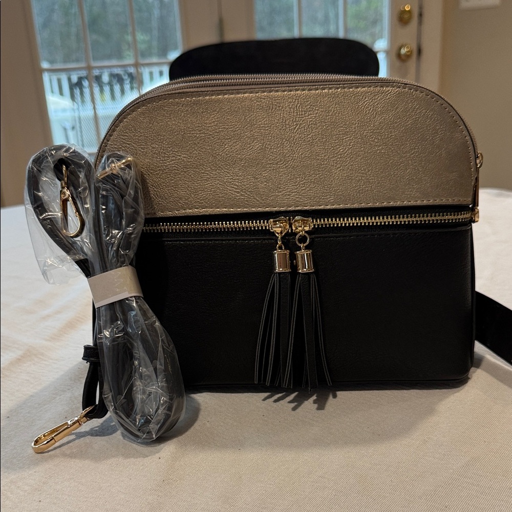 DASEIN New Chic Two-Tone Black and Gold Crossbody Bag